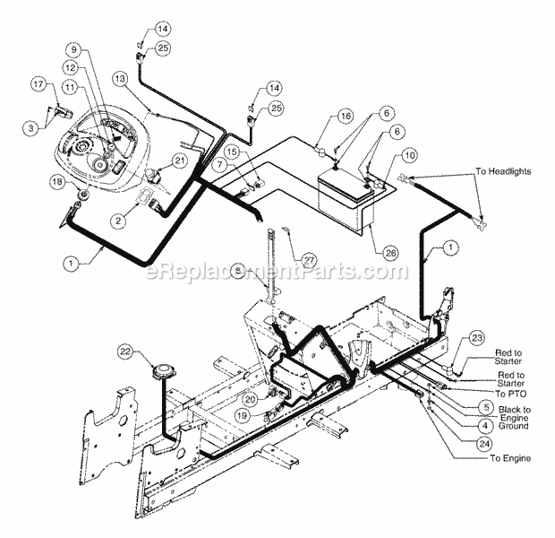 Battery, Electrical Components And Switches Diagram and Parts List for 2206 13A-298M100 Cub Cadet Lawn Tractor